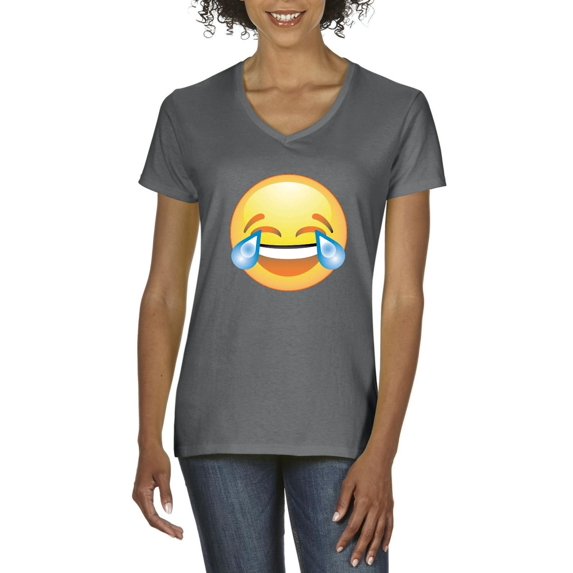 Normal is Boring - Women's T-Shirt V-Neck Short Sleeve, up to Women Size 3XL - Emoji Laughing Tears