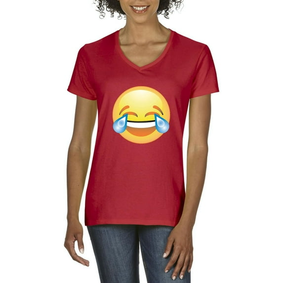 NIB - Women's T-Shirt V-Neck Short Sleeve - Emoji Laughing Tears