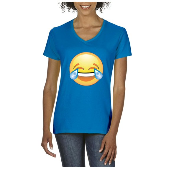 NIB - Women's T-Shirt V-Neck Short Sleeve - Emoji Laughing Tears
