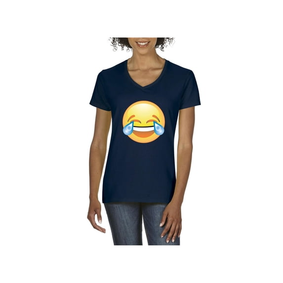 NIB - Women's T-Shirt V-Neck Short Sleeve - Emoji Laughing Tears