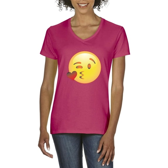 Normal is Boring - Women's T-Shirt V-Neck Short Sleeve, up to Women Size 3XL - Emoji Winky Face
