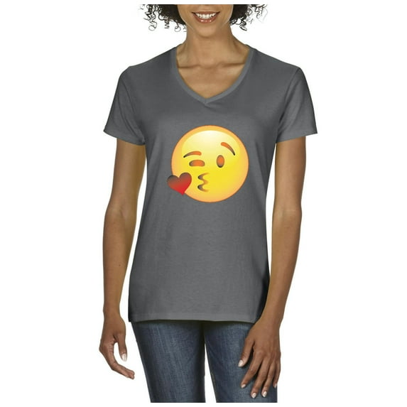 Normal is Boring - Women's T-Shirt V-Neck Short Sleeve, up to Women Size 3XL - Emoji Winky Face
