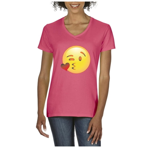 Normal is Boring - Women's T-Shirt V-Neck Short Sleeve, up to Women Size 3XL - Emoji Winky Face