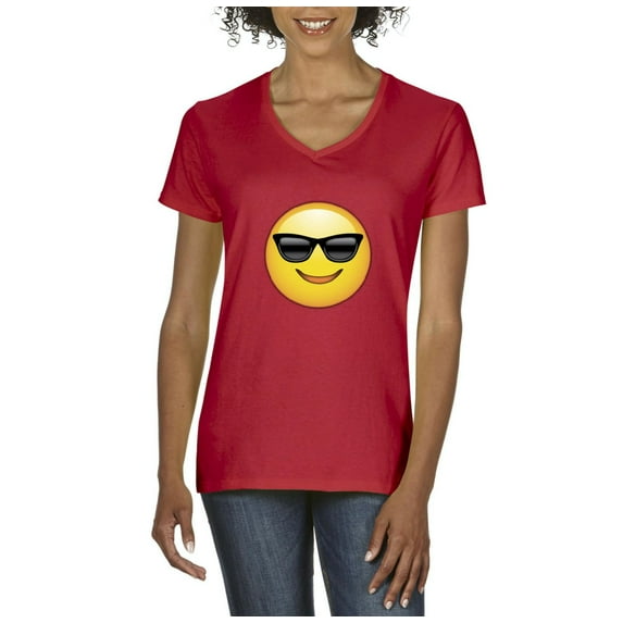 Normal is Boring - Women's T-Shirt V-Neck Short Sleeve, up to Women Size 3XL - Emoji with Sunglasses
