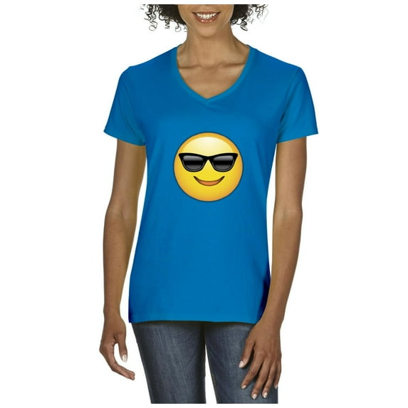 Normal is Boring - Women's T-Shirt V-Neck Short Sleeve, up to Women Size 3XL - Emoji with Sunglasses