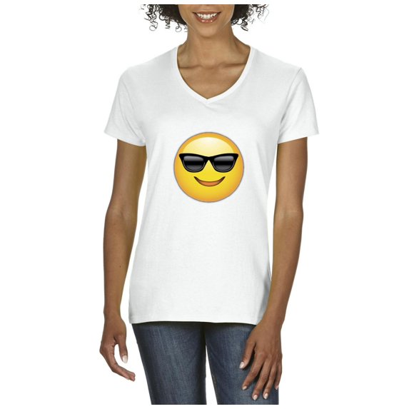 Normal is Boring - Women's T-Shirt V-Neck Short Sleeve, up to Women Size 3XL - Emoji with Sunglasses