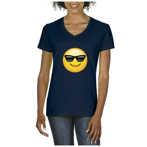 Normal is Boring - Women's T-Shirt V-Neck Short Sleeve, up to Women Size 3XL - Emoji with Sunglasses