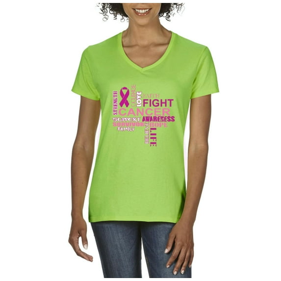 NIB - Women's T-Shirt V-Neck Short Sleeve - Fight Breast Cancer