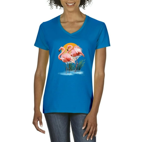 Normal is Boring - Women's T-Shirt V-Neck Short Sleeve, up to Women Size 3XL - Flamingo