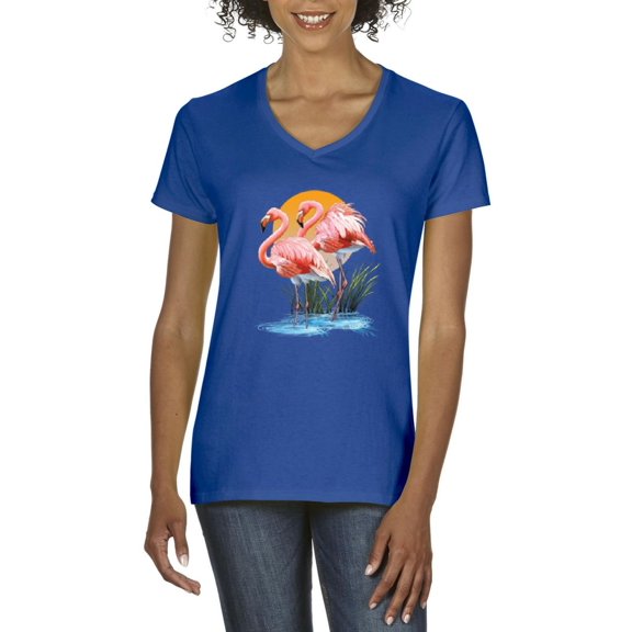 Normal is Boring - Women's T-Shirt V-Neck Short Sleeve, up to Women Size 3XL - Flamingo