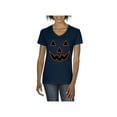 thumbnail image 1 of Normal is Boring - Women's T-Shirt V-Neck Short Sleeve, up to Women Size 3XL - Halloween Costume Pumpkin Face, 1 of 5