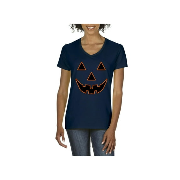 Normal is Boring - Women's T-Shirt V-Neck Short Sleeve, up to Women Size 3XL - Halloween Costume Pumpkin Face