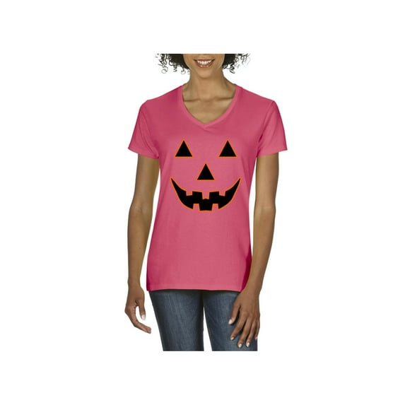 Normal is Boring - Women's T-Shirt V-Neck Short Sleeve, up to Women Size 3XL - Halloween Costume Pumpkin Face