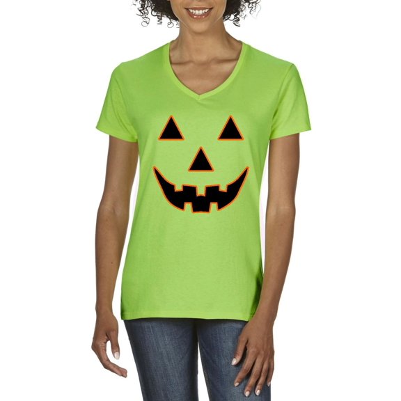 Normal is Boring - Women's T-Shirt V-Neck Short Sleeve, up to Women Size 3XL - Halloween Costume Pumpkin Face