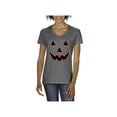 thumbnail image 1 of Normal is Boring - Women's T-Shirt V-Neck Short Sleeve, up to Women Size 3XL - Halloween Costume Pumpkin Face, 1 of 5