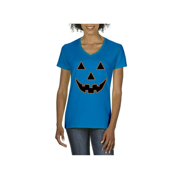 Normal is Boring - Women's T-Shirt V-Neck Short Sleeve, up to Women Size 3XL - Halloween Costume Pumpkin Face