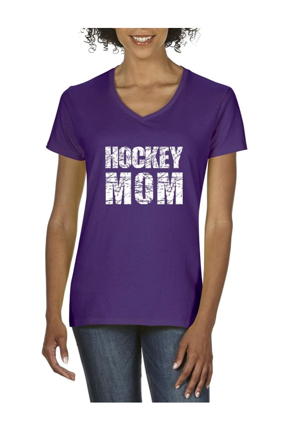 - Women's T-Shirt V-Neck Short Sleeve, up to Women Size 3XL - Hockey Mom