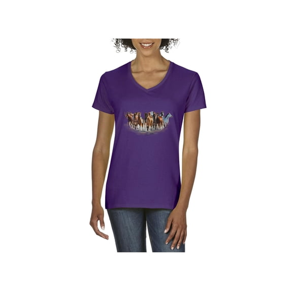 NIB - Women's T-Shirt V-Neck Short Sleeve - Horses Herd