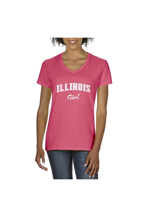 - Women's T-Shirt V-Neck Short Sleeve, up to Women Size 3XL - Illinois Girl