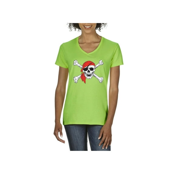 NIB - Women's T-Shirt V-Neck Short Sleeve - Jolly Roger Skull & Crossbones