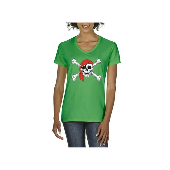 Normal is Boring - Women's T-Shirt V-Neck Short Sleeve, up to Women Size 3XL - Jolly Roger Skull & Crossbones