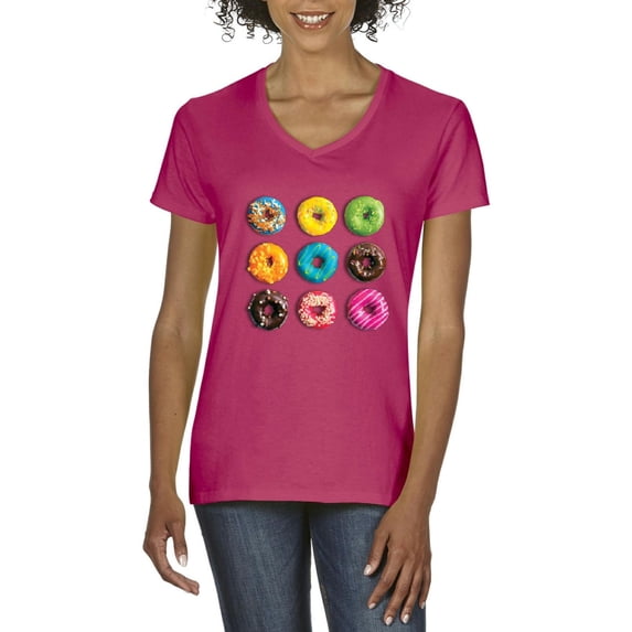 Normal is Boring - Women's T-Shirt V-Neck Short Sleeve, up to Women Size 3XL - Love Food Donuts Doughnuts
