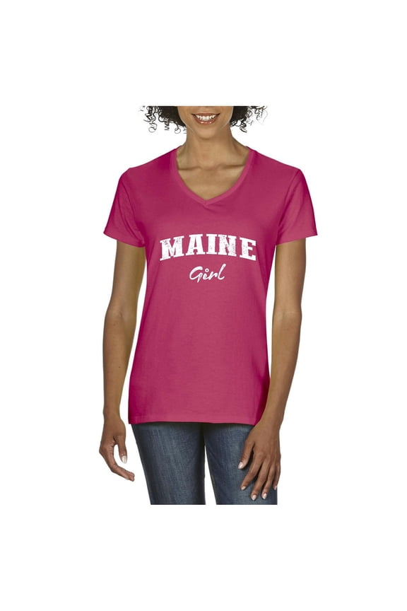 - Women's T-Shirt V-Neck Short Sleeve, up to Women Size 3XL - Maine
