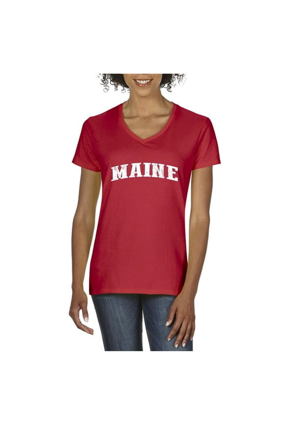 - Women's T-Shirt V-Neck Short Sleeve, up to Women Size 3XL - Maine