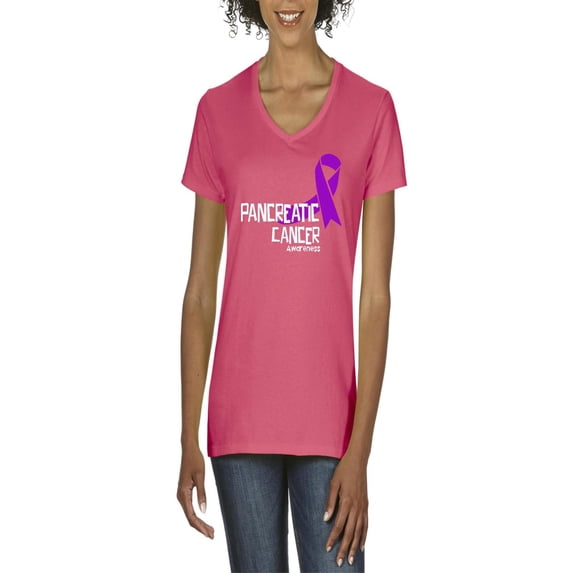 NIB - Women's T-Shirt V-Neck Short Sleeve - Pancreatic Cancer
