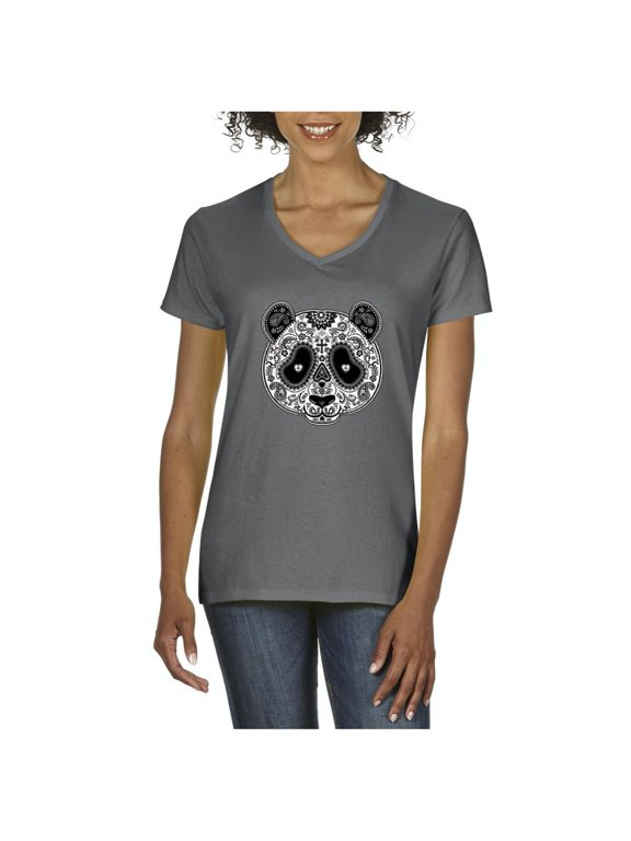 - Women's T-Shirt V-Neck Short Sleeve, up to Women Size 3XL - Panda