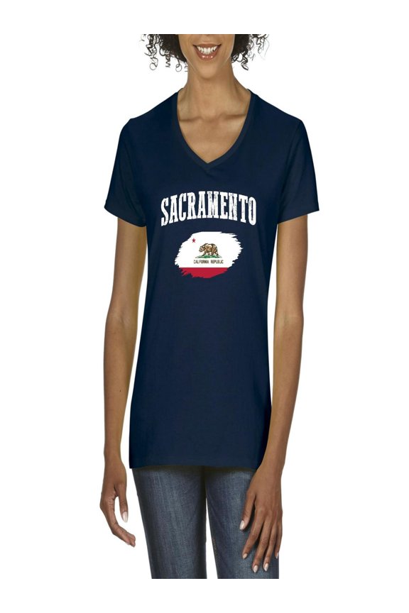 - Women's T-Shirt V-Neck Short Sleeve, up to Women Size 3XL - Sacramento