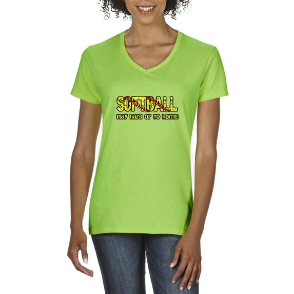 Normal is Boring - Women's T-Shirt V-Neck Short Sleeve, up to Women Size 3XL - Softball Play Hard or Go Home