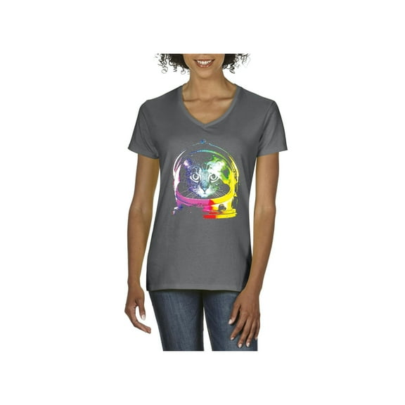 Normal is Boring - Women's T-Shirt V-Neck Short Sleeve, up to Women Size 3XL - Space Cat