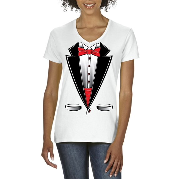 Normal is Boring - Women's T-Shirt V-Neck Short Sleeve, up to Women Size 3XL - Tuxedo Prom Costume