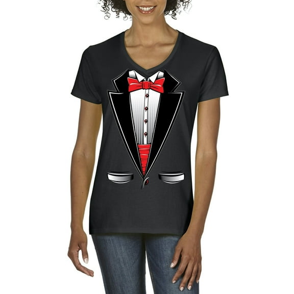 Normal is Boring - Women's T-Shirt V-Neck Short Sleeve, up to Women Size 3XL - Tuxedo Prom Costume