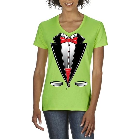 Normal is Boring - Women's T-Shirt V-Neck Short Sleeve, up to Women Size 3XL - Tuxedo Prom Costume