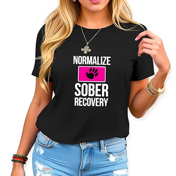 Normalize Sober Recovery Cotton Short Sleeve T-Shirt with Bold White Text & Hot Pink Print Design