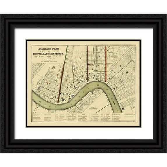 Norman 32x25 Black Ornate Wood Framed with Double Matting Museum Art Print Titled - New Orleans Louisiana - Norman 1845