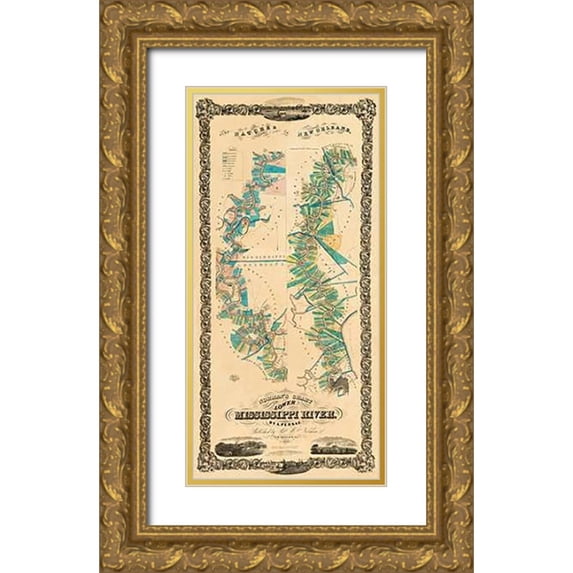 Norman, B.M. 9x14 Gold Ornate Wood Framed with Double Matting Museum Art Print Titled - Chart of The Lower Mississippi River, 1858