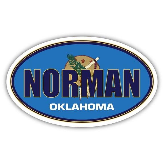 Norman City Oklahoma State Flag | OK Flag Cleveland County Oval State Colors Bumper Sticker Car Decal 3x5 inches