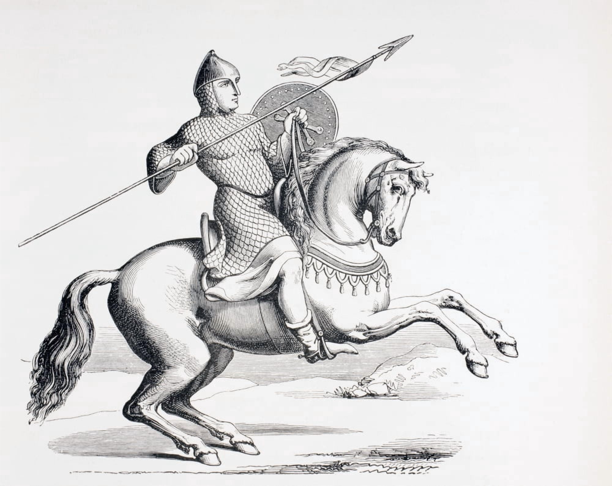 A Norman Knight Dressed In Chain Mail And Helmet Carrying Spear And Shield From Les Artes Au Moyen Age Published Paris 1873 Canvas Art - Ken Welsh  Design Pics (32 x 26)