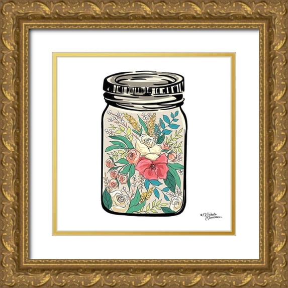 Norman, Michele 12x12 Gold Ornate Wood Framed with Double Matting Museum Art Print Titled - Floral Jar