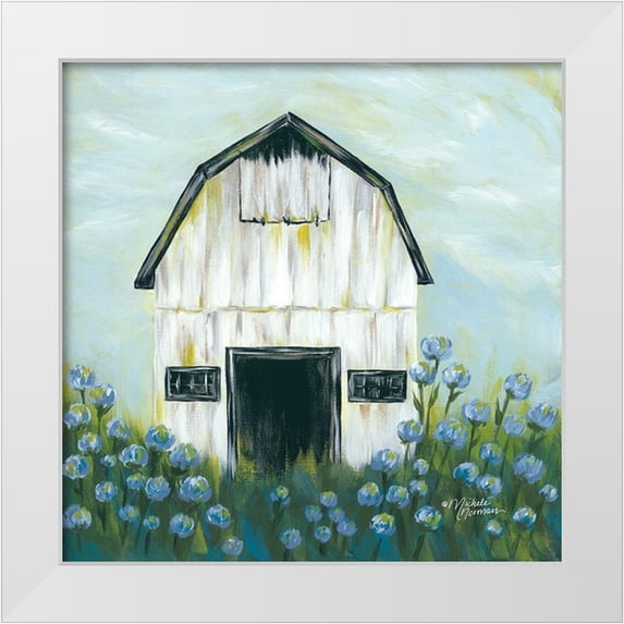 Norman, Michele 12x12 White Modern Wood Framed Museum Art Print Titled - Blue Flowers