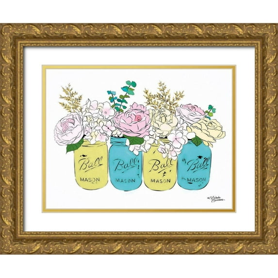 Norman, Michele 14x12 Gold Ornate Wood Framed with Double Matting Museum Art Print Titled - Floral Canning Jars