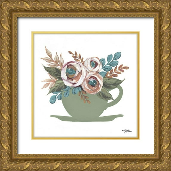 Norman, Michele 15x15 Gold Ornate Wood Framed with Double Matting Museum Art Print Titled - Floral Coffee Cup