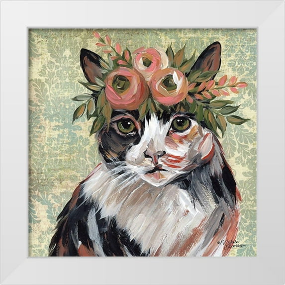 Norman, Michele 15x15 White Modern Wood Framed Museum Art Print Titled - Cat with Floral Crown