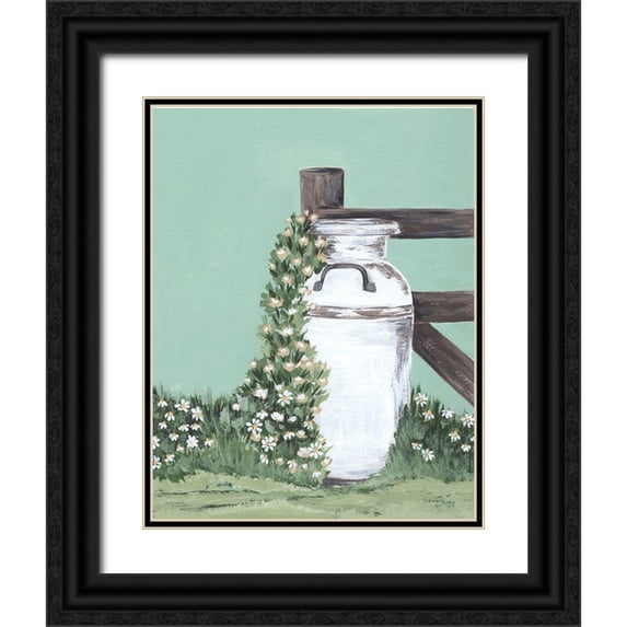 Norman, Michele 15x18 Black Ornate Wood Framed with Double Matting Museum Art Print Titled - Milk Can With Cascading Flowers