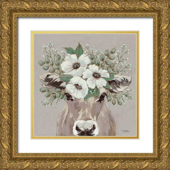 Norman, Michele 20x20 Gold Ornate Wood Framed with Double Matting Museum Art Print Titled - Flora the Jersey Cow