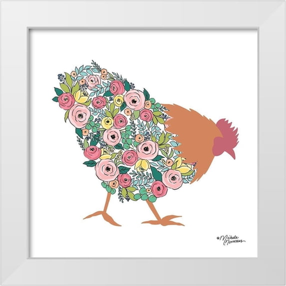 Norman, Michele 20x20 White Modern Wood Framed Museum Art Print Titled - Floral Rooster
