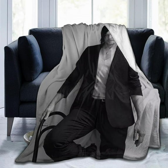 Norman Reedus Blanket Bedding Fleece Blanket Daryl Dixon Soft Throw Blankets Lightweight Anti-Static Blanket - 3 Sizes